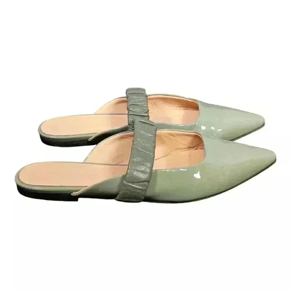 Dear Frances Slide Flats Pointed Toe Green Leather Women's 35/US 5